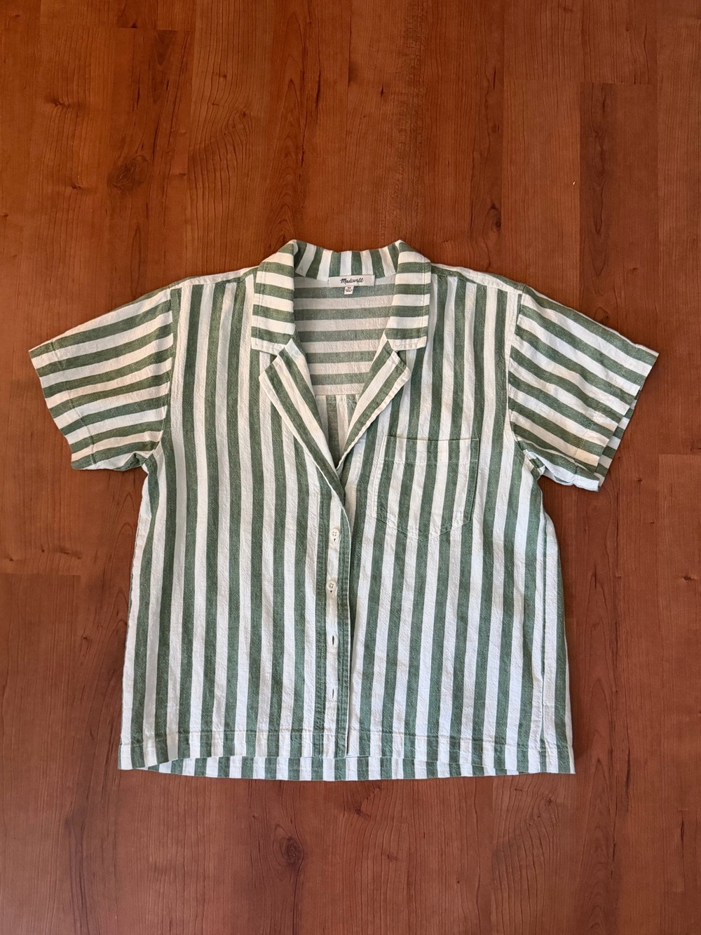 Madewell Green and White Striped Button-Down Shirt